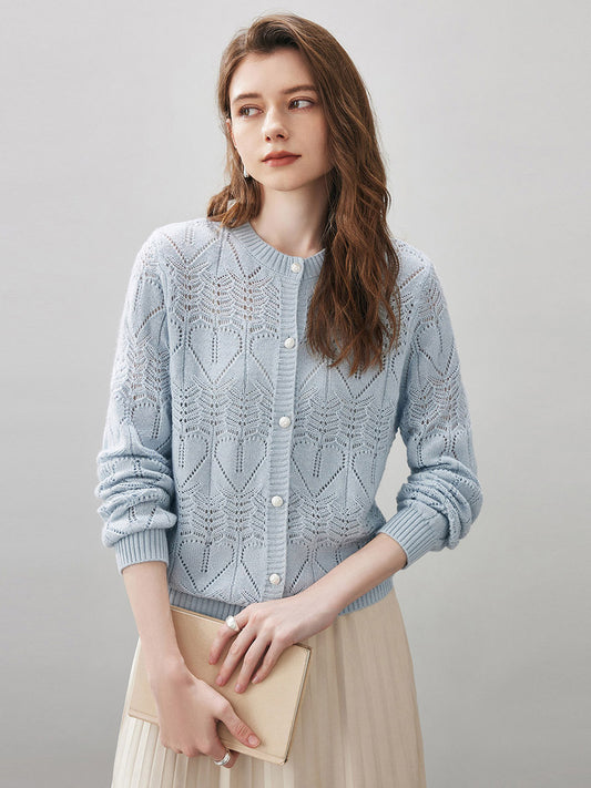 COMOBOCA Women's Chic Heart Patterned Button Cardigan