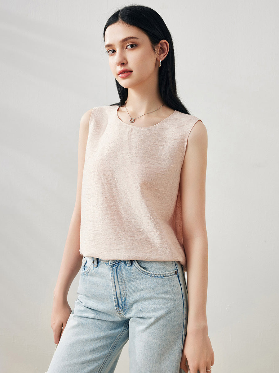 COMOBOCA Pink Women's Textured Back Keyhole Tank Top