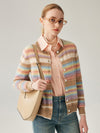 COMOBOCA Striped 100% Cashmere Women's Striped Button Down Cardigan