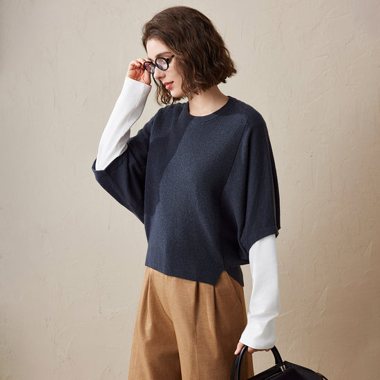 COMOBOCA 100% Cashmere Loose Batwing Sleeve Sweater