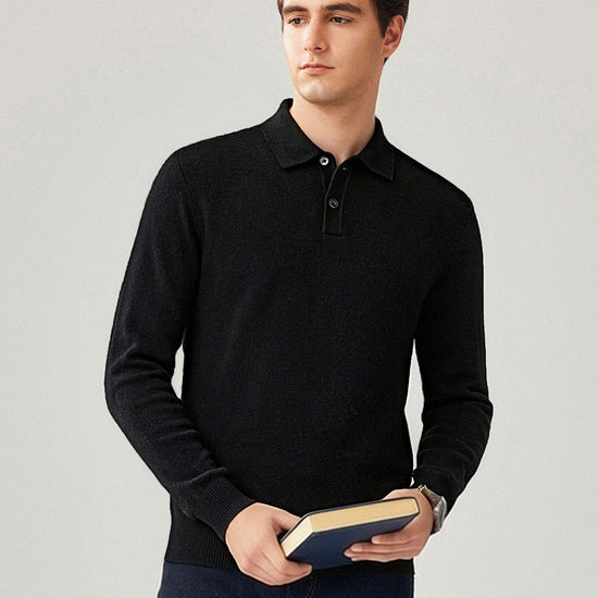 COMOBOCA 100% Cashmere Men's Knit Polo Pullover Sweater