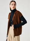 COMOBOCA Brown 100% Cashmere Women's Hooded Double-Head Zipper Vest