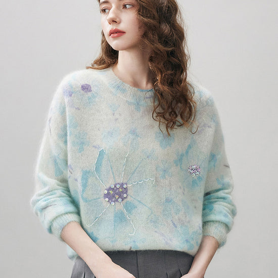 COMOBOCA Floral Women's Floral Printed Round Neck Sweater