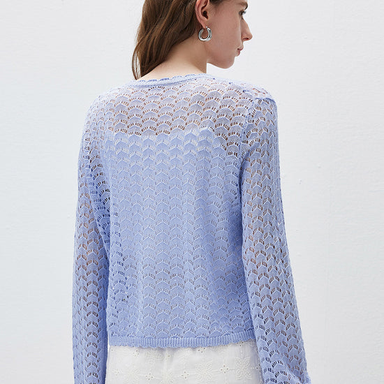 COMOBOCA Women's Linen Lace Knit Tie Front Cardigan