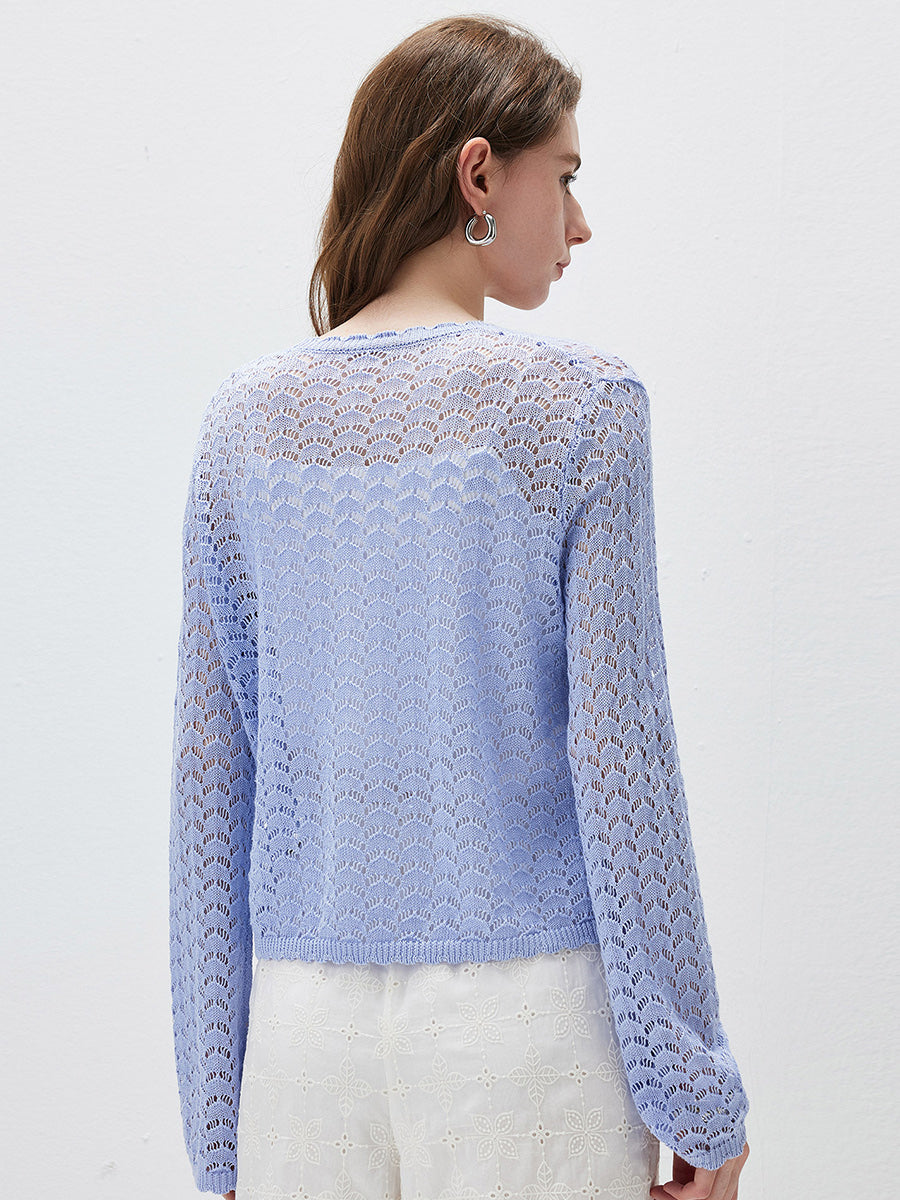 COMOBOCA Women's Linen Lace Knit Tie Front Cardigan