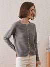 COMOBOCA LIGHT GREY 100% Wool Women's Round Neck Cardigan Sweater