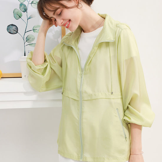 COMOBOCA One size Light Yellow 100% Mulberry Silk Women's Zip Up Hooded Jacket