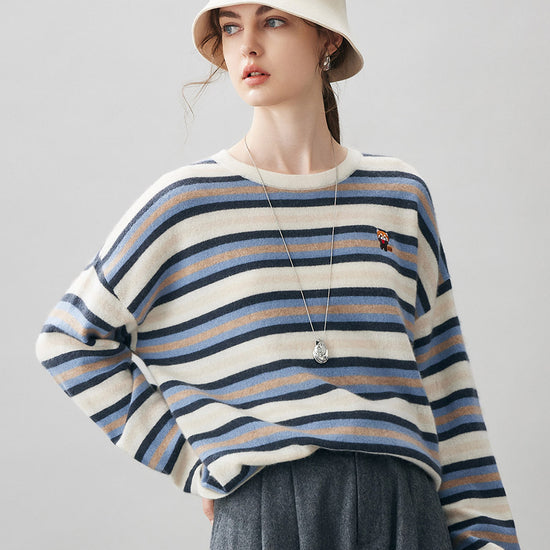 COMOBOCA 100% Cashmere Women's Striped Knit Sweater