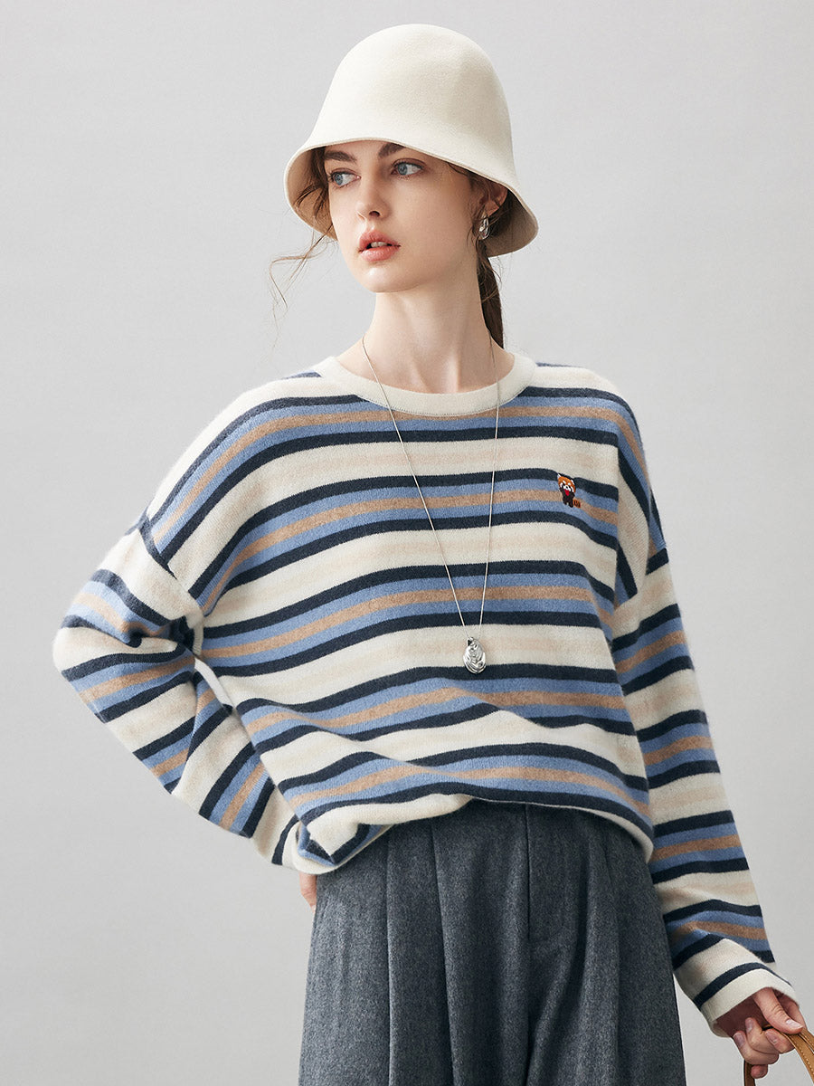 COMOBOCA 100% Cashmere Women's Striped Knit Sweater