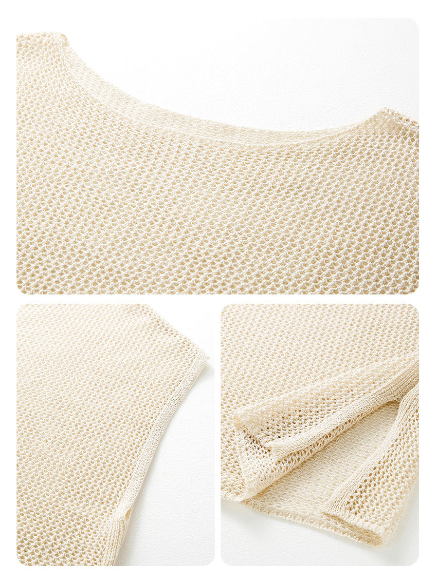 COMOBOCA Women's Sheer Mesh Knit Cap Sleeve Top with Side Slit