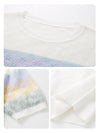 COMOBOCA Women's Rainbow Floral Semi Sheer Knit T-Shirt