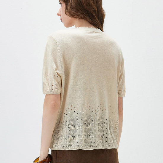 COMOBOCA Women's Sheer Openwork Knit T-Shirt