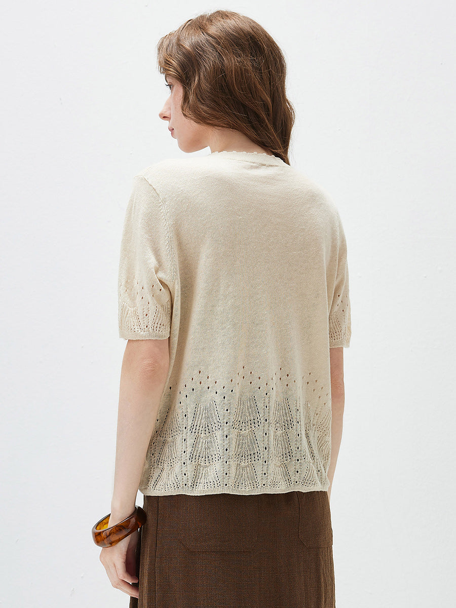 COMOBOCA Women's Sheer Openwork Knit T-Shirt