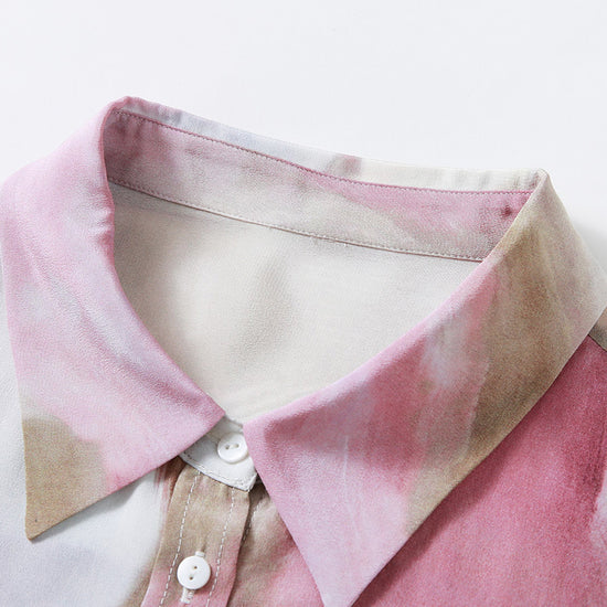 COMOBOCA 100% Mulberry Silk Women's Watercolor Print Shirt