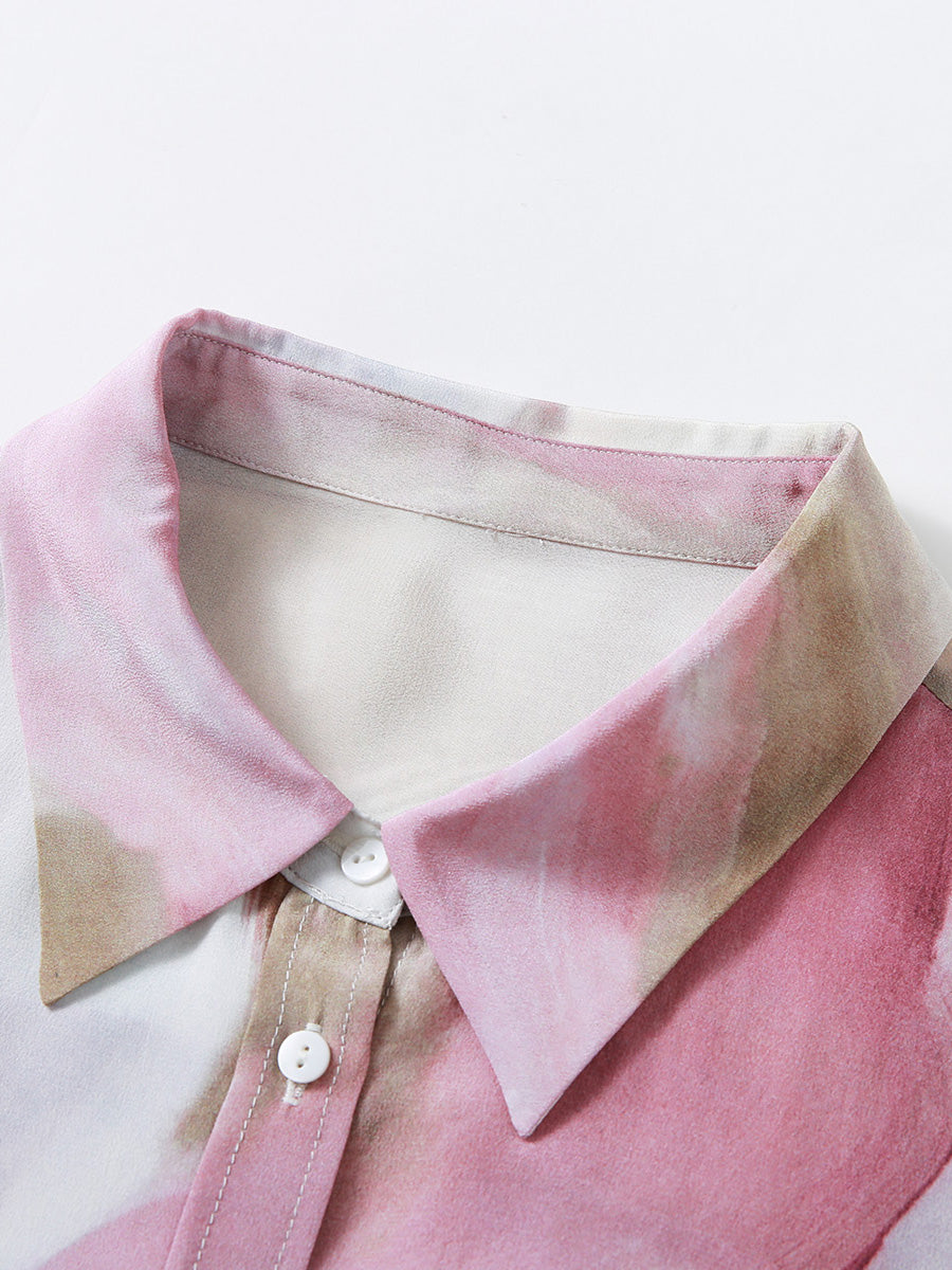 COMOBOCA 100% Mulberry Silk Women's Watercolor Print Shirt