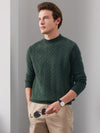 COMOBOCA GREEN 100% Cashmere Men's Ribbed Mock Neck Sweater