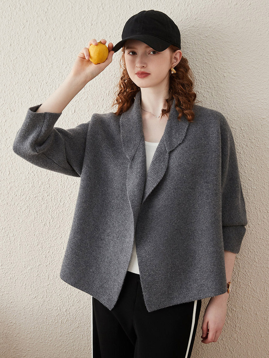 COMOBOCA Gray 100% Wool Women's Loose Knit Blazer Coat