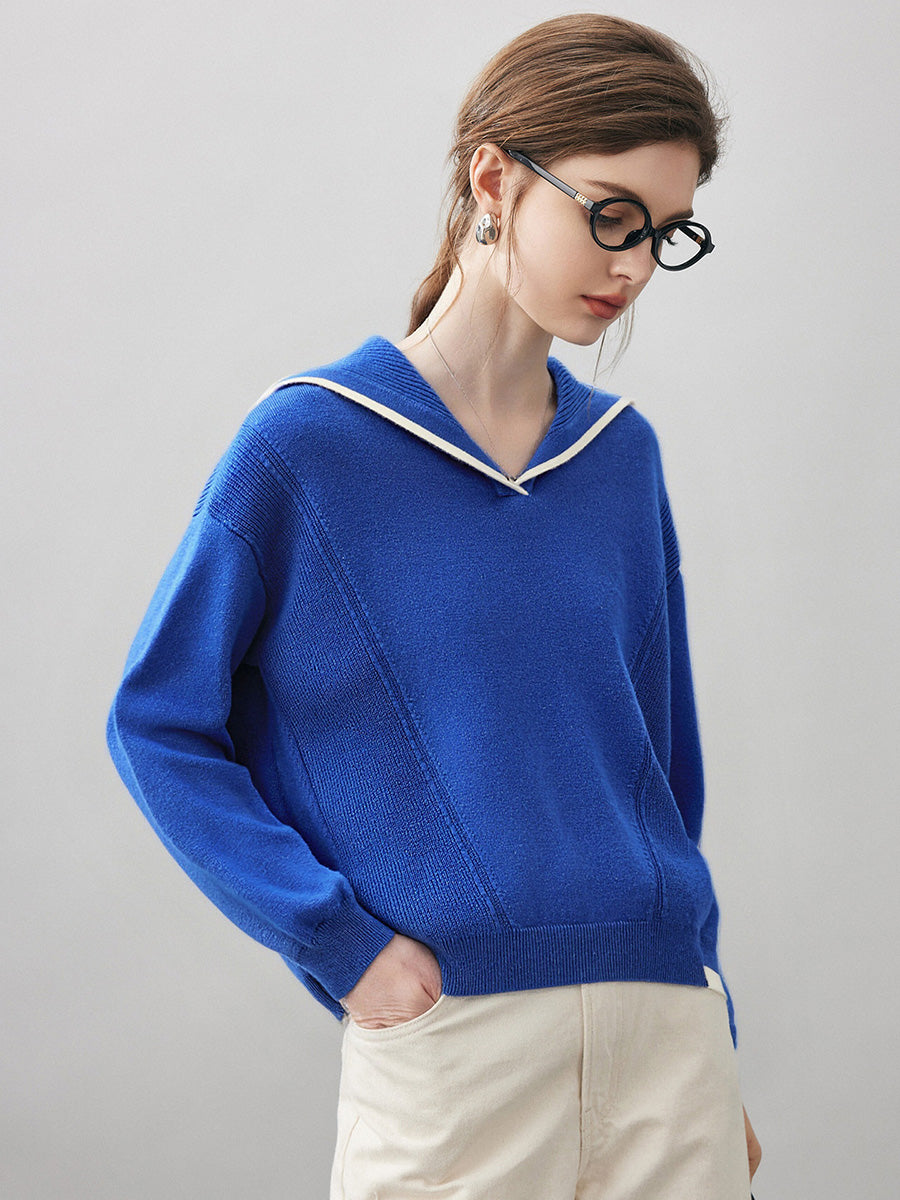 100% Cashmere Women's Sailor Collar Sweater – COMOBOCA