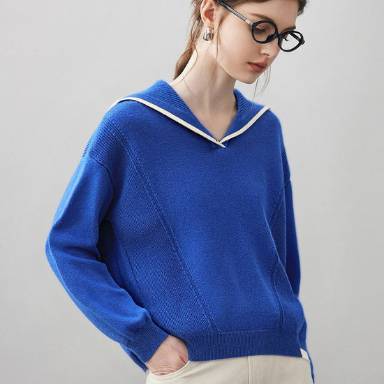 COMOBOCA 100% Cashmere Women's Sailor Collar Sweater