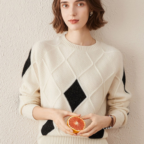 COMOBOCA BEIGE 100% Cashmere Women's Sweater with Gold&Silver Threads