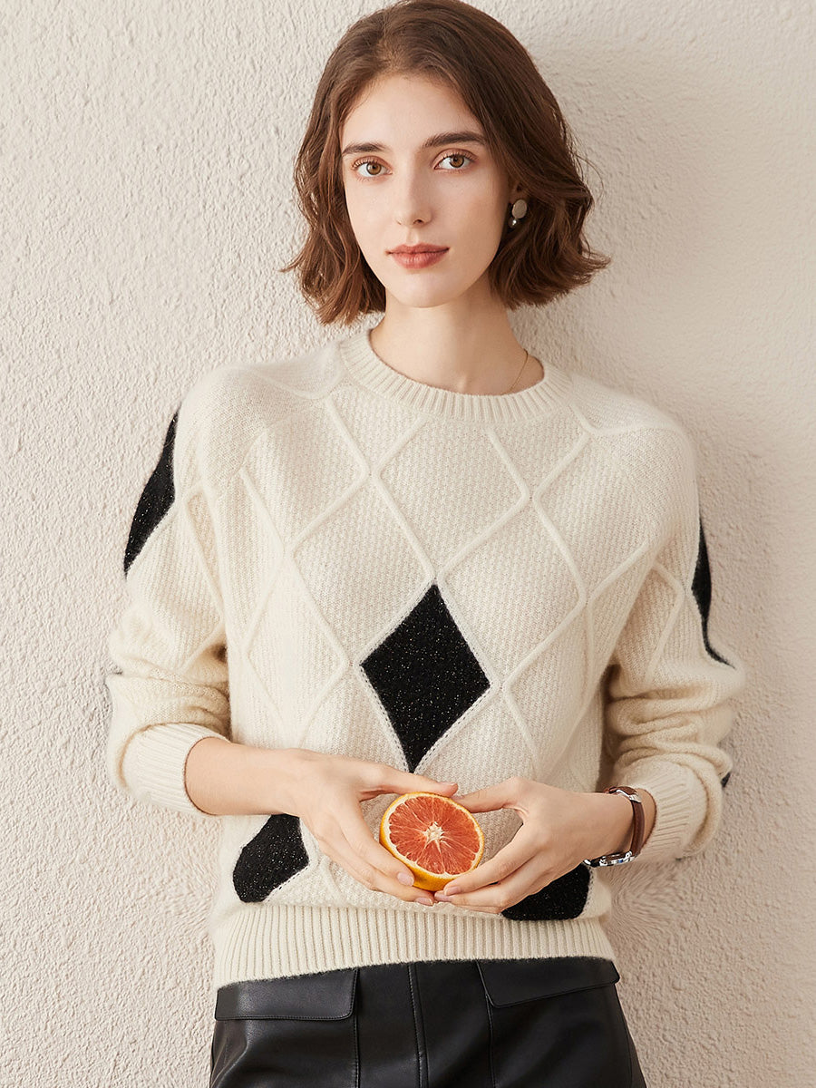 COMOBOCA BEIGE 100% Cashmere Women's Sweater with Gold&Silver Threads