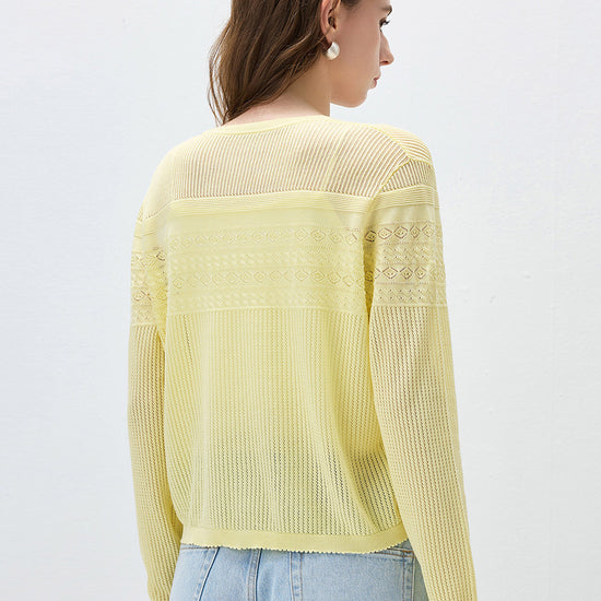 COMOBOCA Women's Pointelle Knit V-Neck Cardigan