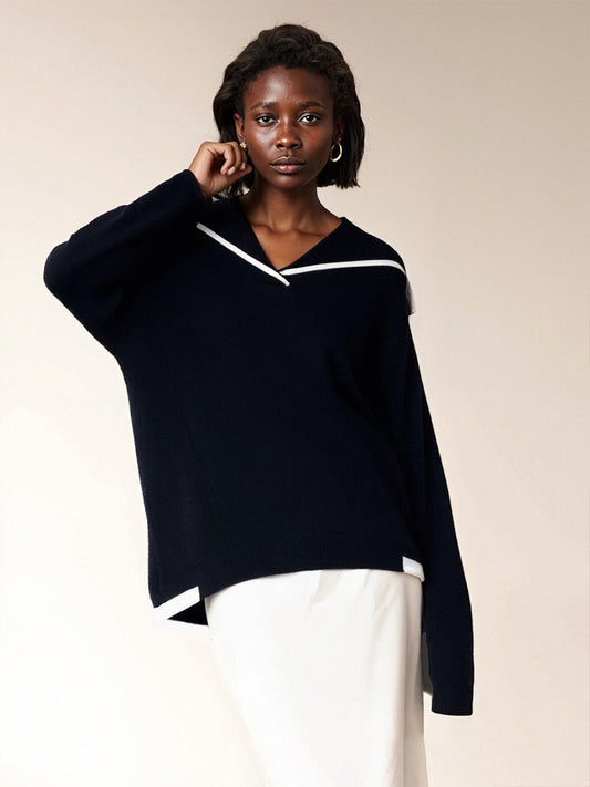COMOBOCA 100% Cashmere Women's Sailor Collar Sweater