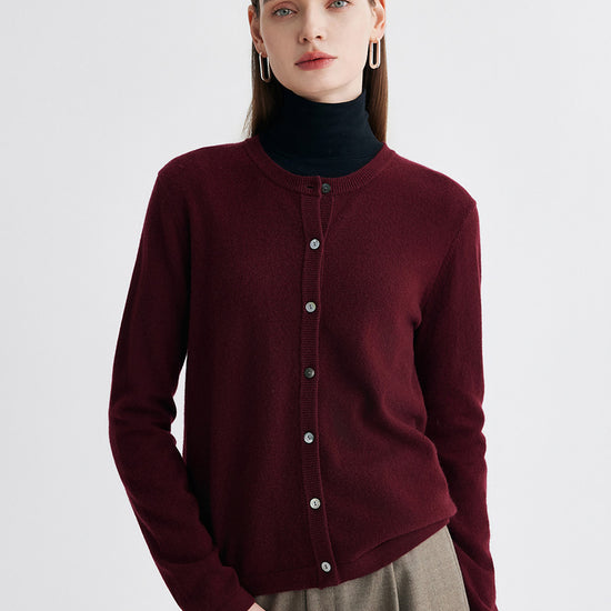 COMOBOCA Deep Red 100% Cashmere Women's Button-Up Cardigan