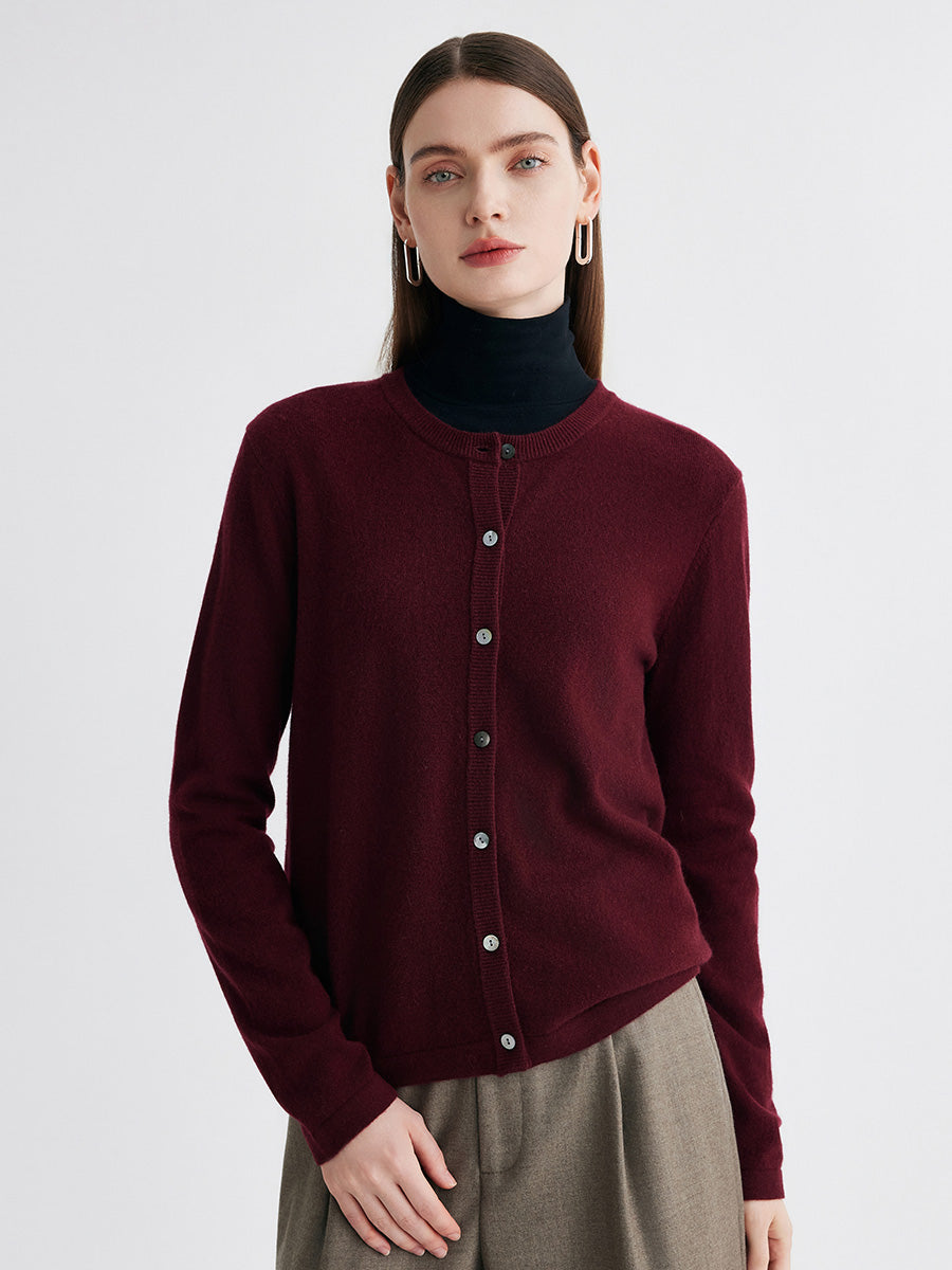 COMOBOCA Deep Red 100% Cashmere Women's Button-Up Cardigan