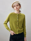 COMOBOCA Bright Green 100% Cashmere Women's Embroidered Button-Front Cardigan