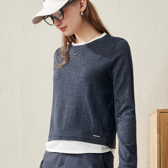 COMOBOCA 100% Wool Chic Layered Look Sweater for Women
