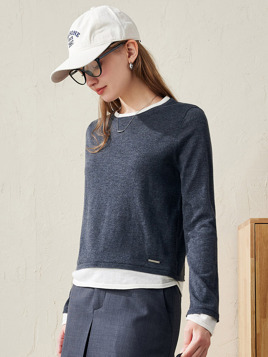COMOBOCA 100% Wool Chic Layered Look Sweater for Women