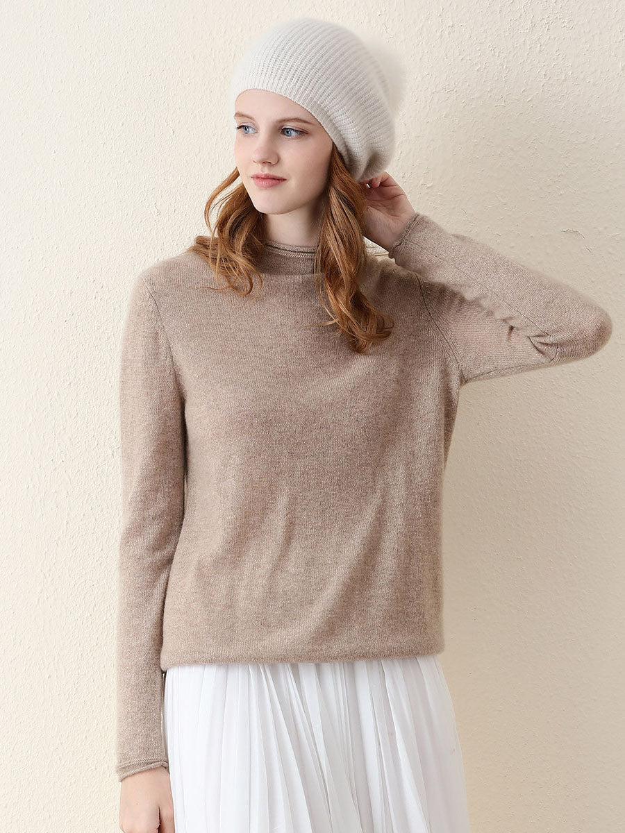 COMOBOCA BROWN 100% Cashmere Women's Round Neck Knit sweater