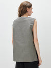 Women's V-neck Mulberry Silk Cotton Plaid Sleeveless Vest With Side Slit