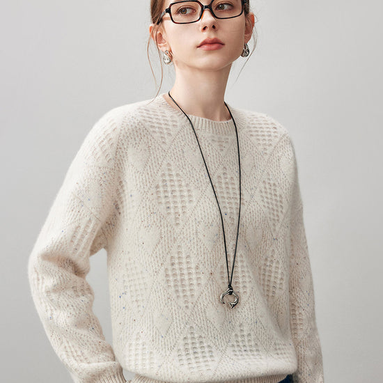 COMOBOCA 100% Cashmere Women's Openwork Knit Round Neck Sweater