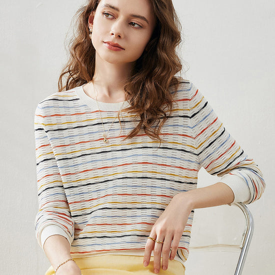 COMOBOCA Women's Colorful Striped Knit Sweater