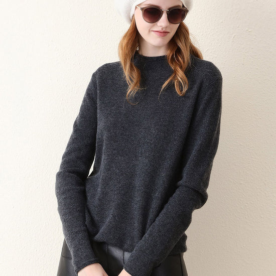 COMOBOCA GREY 100% Cashmere Women's Round Neck Knit sweater