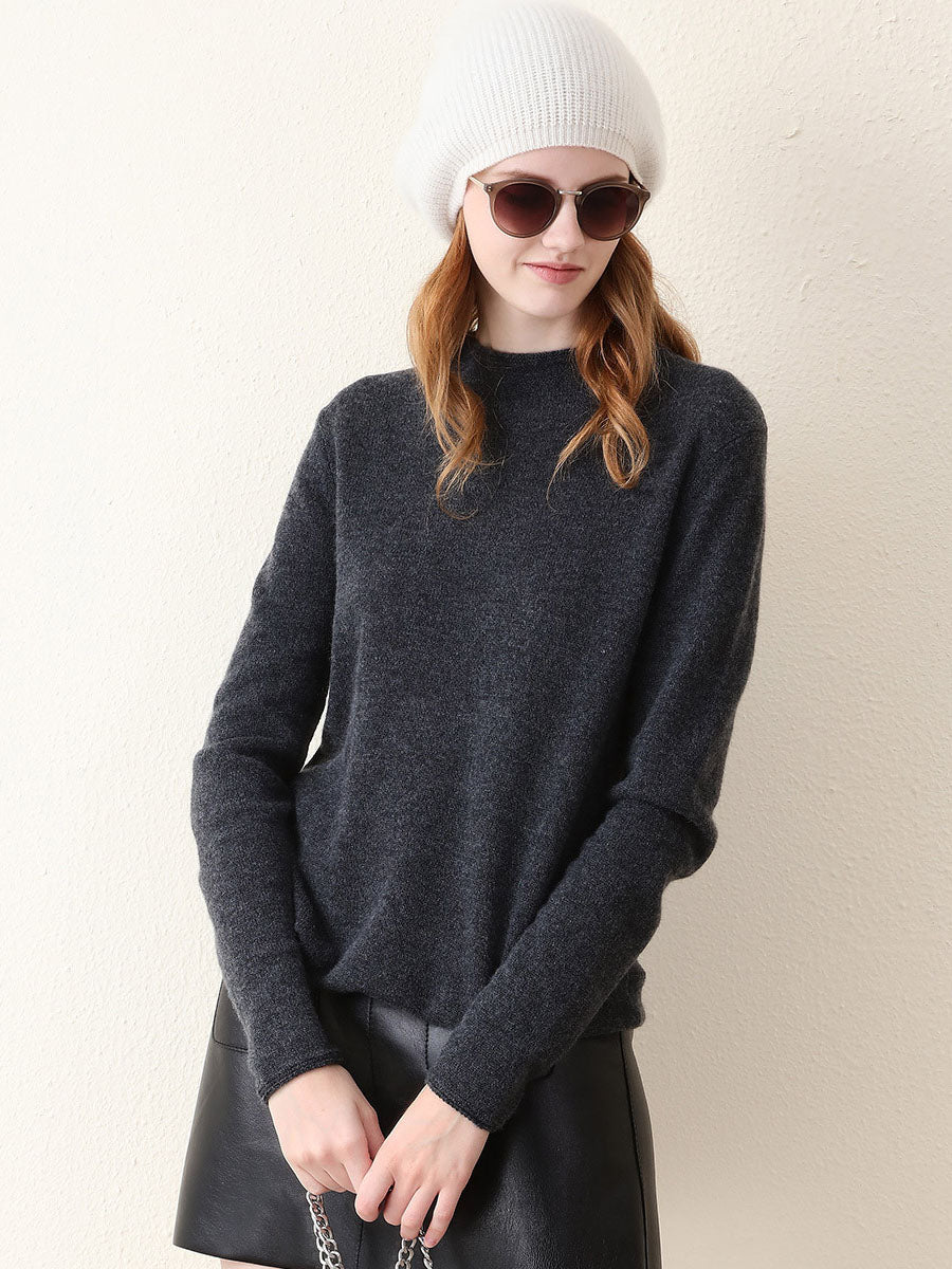 COMOBOCA GREY 100% Cashmere Women's Round Neck Knit sweater