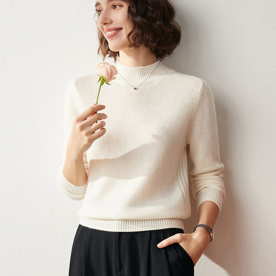COMOBOCA 100% Cashmere Women's Mock Neck Knit Sweater