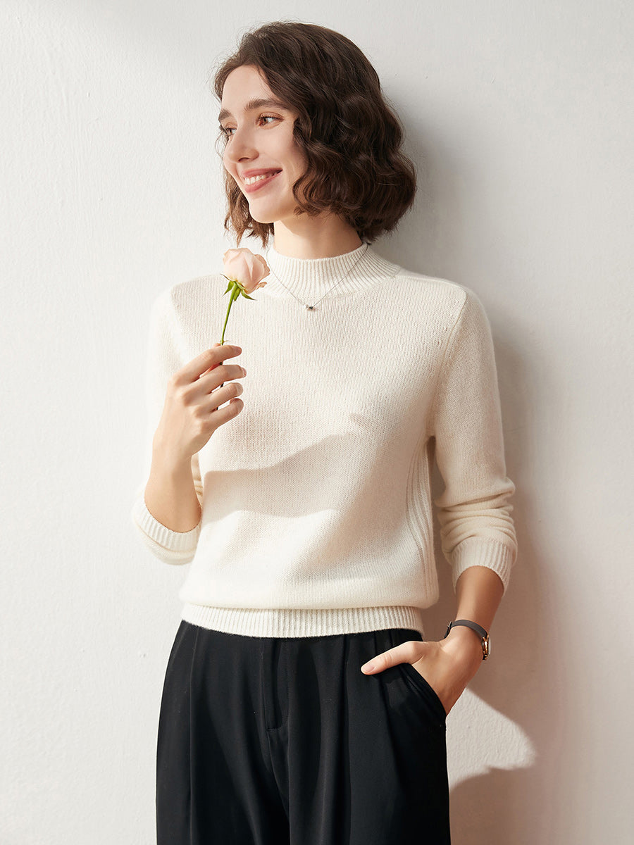 COMOBOCA 100% Cashmere Women's Mock Neck Knit Sweater