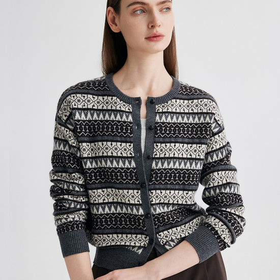 COMOBOCA 100% Cashmere Women's Fair Isle Knit Cardigan