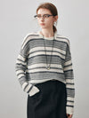 COMOBOCA Gray 100% Cashmere Women's Striped Knit Round Neck Sweater