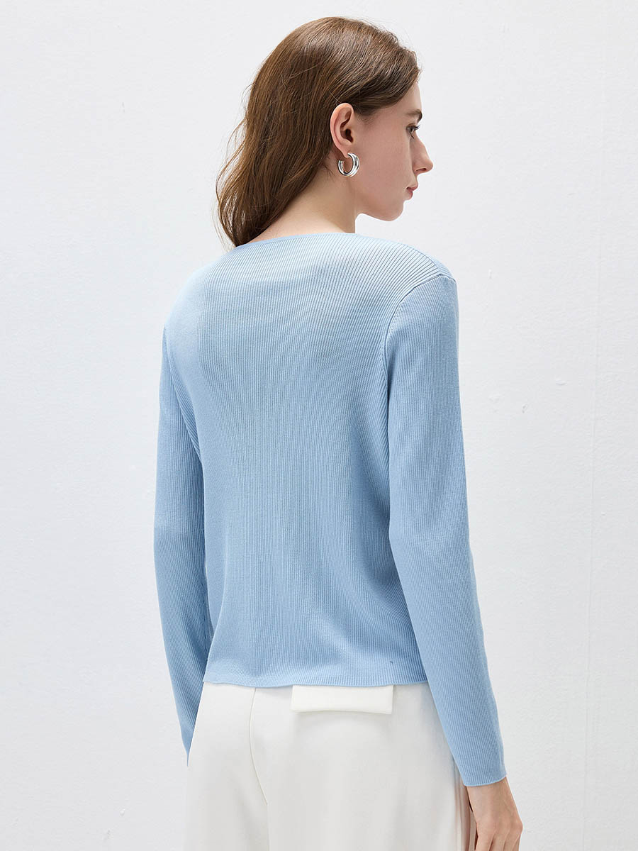 COMOBOCA Women's Ribbed Knit V-Neck Faux Cardigan