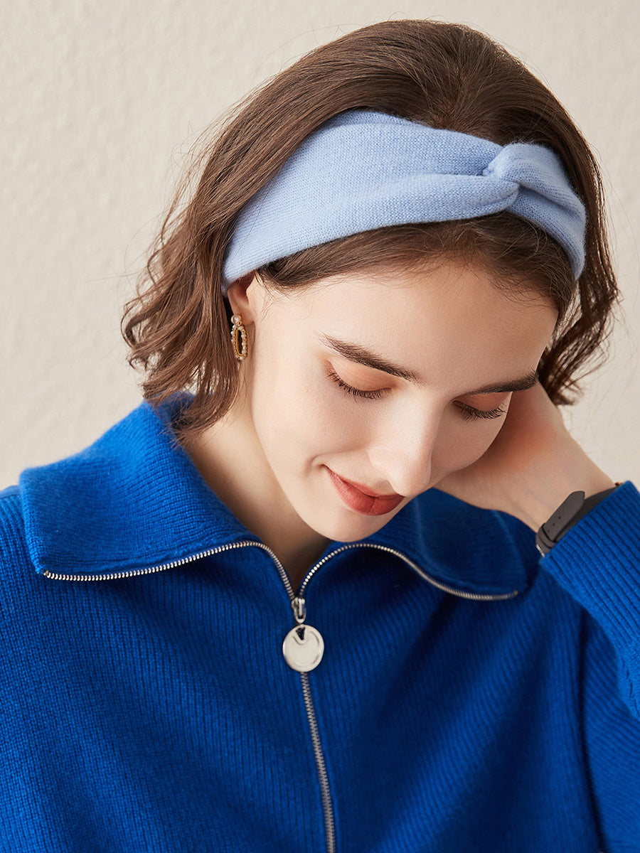 COMOBOCA Blue 100% Cashmere Cozy Knitted Twist Headband