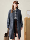 COMOBOCA 100% Wool Women's Cable Knit Long Front Button Coat