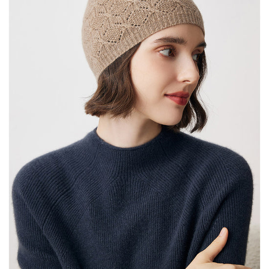 COMOBOCA Camel 100% Cashmere Luxurious Knit Beanie