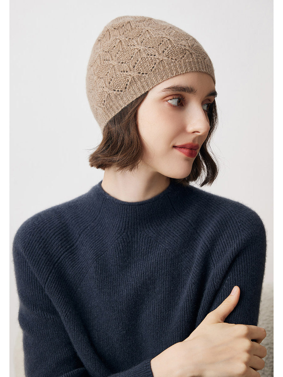COMOBOCA Camel 100% Cashmere Luxurious Knit Beanie