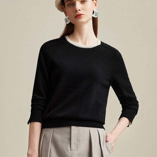 COMOBOCA Black 100% Cashmere Women's Button-Accent Sweater