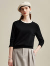 COMOBOCA Black 100% Cashmere Women's Button-Accent Sweater