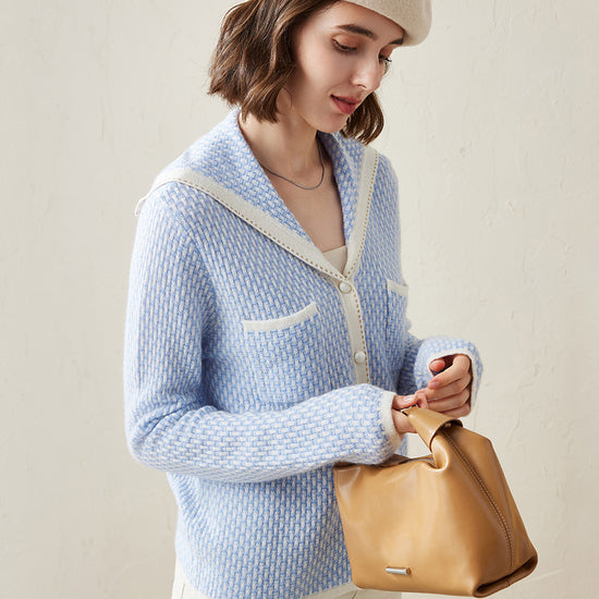 COMOBOCA 100% Cashmere Women's Sailor Collar Knit Cardigan